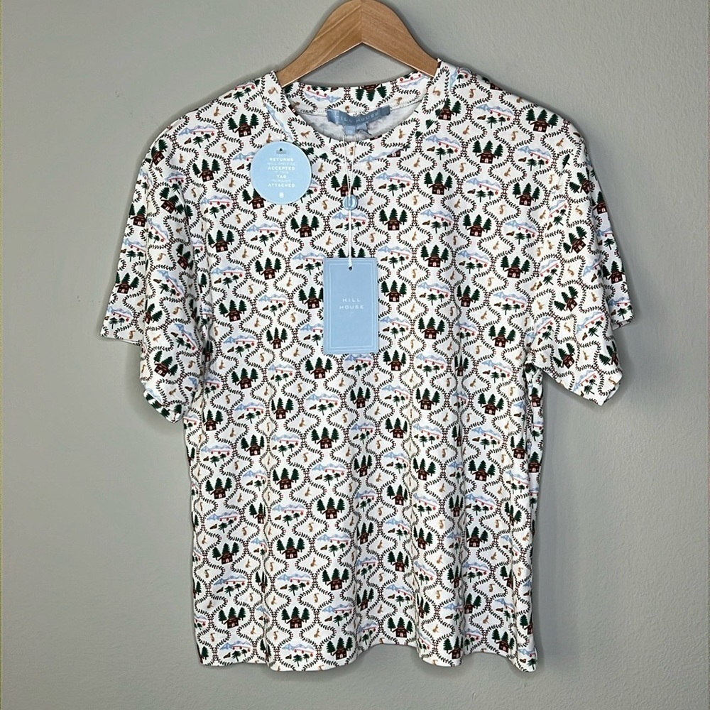 Hill House The Charlotte Sleep Tee Organic Cotton Short Sleeve in Ski Chalet NWT